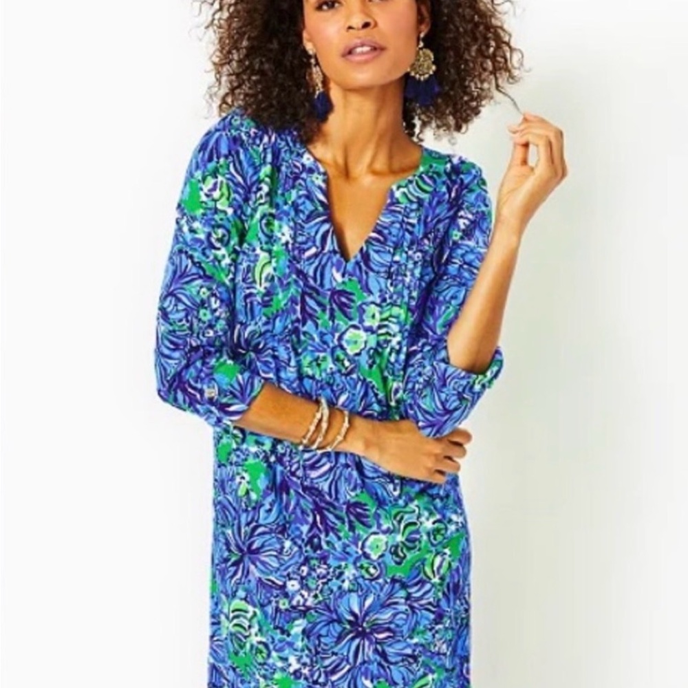 Lilly Pulitzer Fairfax 3/4 Sleeve Dress Pintuck Printed - Size L - NWT